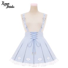 画像1: 【Q149】ハート刺繍ボックスプリーツサス付きスカート (1)
