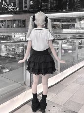 画像8: 【Q440】ショルダーレースクロスカラー半袖ブラウス (8)
