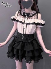 画像8: 【Q443】レース肩あきフリル半袖ブラウス (8)