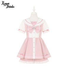 画像1: 【Q448】はしごレースリボンセーラーセットアップ (1)