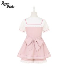 画像2: 【Q448】はしごレースリボンセーラーセットアップ (2)