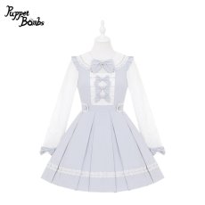 画像1: 【Q460】胸元シャーリング3連リボンワンピース (1)