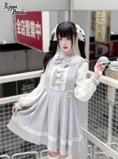 画像3: 【Q460】胸元シャーリング3連リボンワンピース (3)