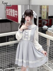 画像2: 【Q460】胸元シャーリング3連リボンワンピース (2)