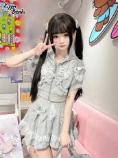 画像3: 【送料無料】Q461リボンデコレーションレースアップ半袖パーカー《予約受付》 (3)