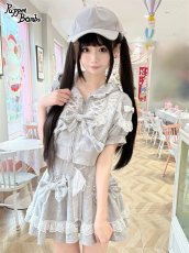 画像1: 【送料無料】Q461リボンデコレーションレースアップ半袖パーカー《予約受付》 (1)
