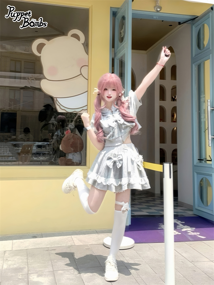 画像25: 【Q461】リボンデコレーションレースアップ半袖パーカー (25)